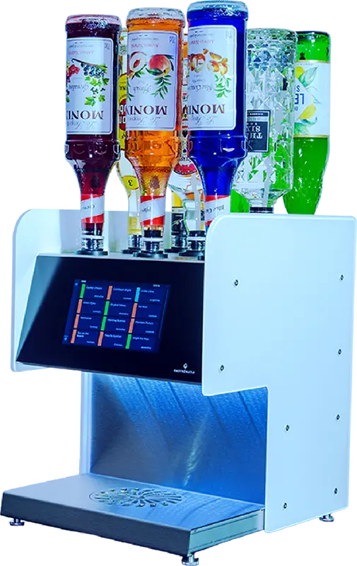 Cocktail Booster Mini von Gastromatix mit kopfüber eingesetzten Flaschen