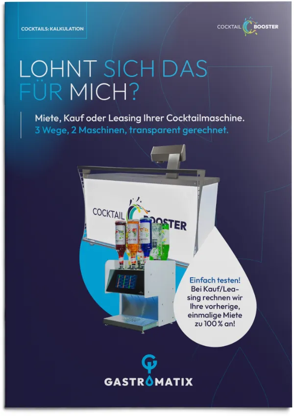 Titelseite des Ratgebers „Lohnt sich das für mich? Miete, Kauf oder Leasing Ihrer Cocktailmaschine“